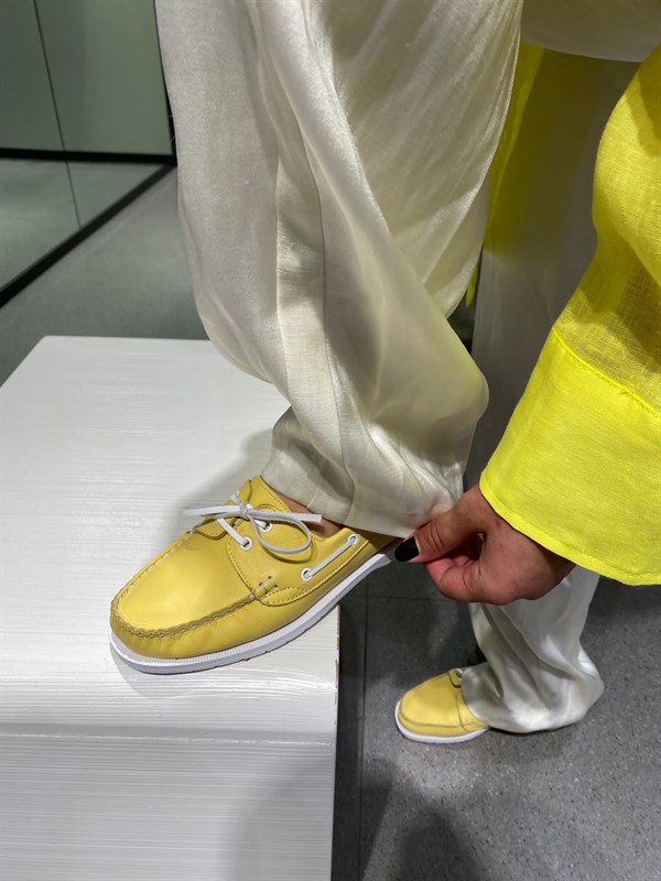 Kadın Deri Loafer Ayakkabı | Sarı Beyaz 