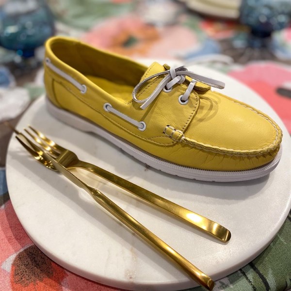 Kadın Deri Loafer Ayakkabı | Sarı Beyaz 